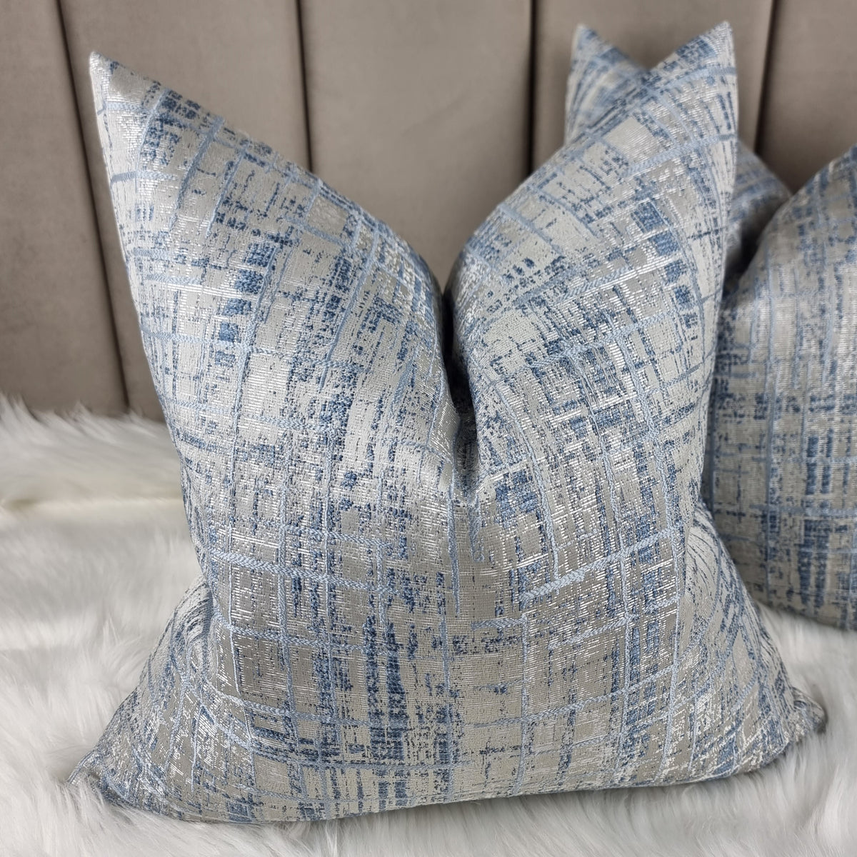 FUSION SILVER & DENIM BLUE CUSHION COVER DOUBLE SIDED GLAMOROUS BOUTIQ