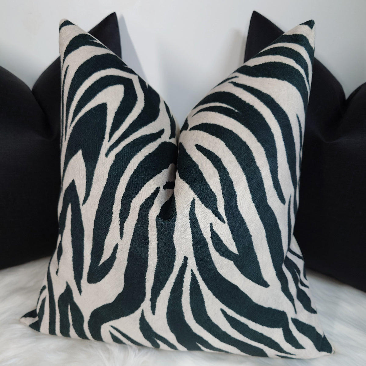 Velvet Zebra Print Cushion Cover Animal Print Cream Black Perfect Cushions UK