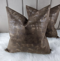 Milan in Chocolate Brown Gold Distressed look Velvet Cushion Cover