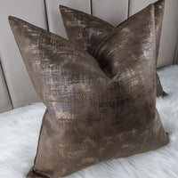 Milan in Chocolate Brown Gold Distressed look Velvet Cushion Cover