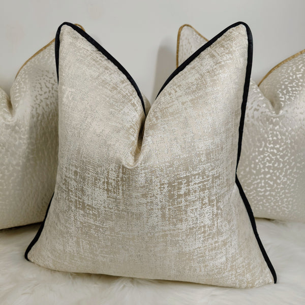 BLACK PIPED KIDMAN CREAM CUSHION COVER DOUBLE SIDED GLAMOROUS BOUTIQUE STYLE