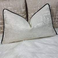 Kidman Cream 12"x20" Cushion Cover Black Satin Piped