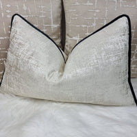 Kidman Cream 12"x20" Cushion Cover Black Satin Piped