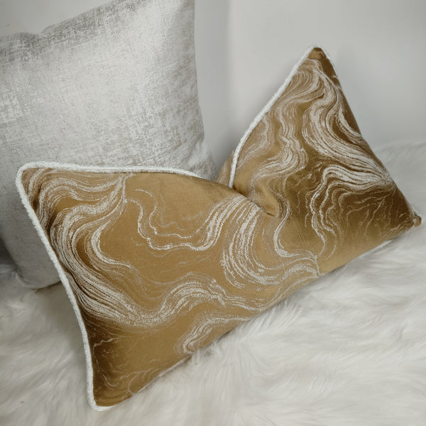 Marble Effect 12"x20" Cushion Cover Piped in Kidman Ivory/White