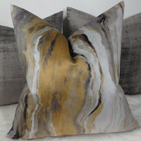 Prestigious Textiles Marble Lava Gilt / Ochre Velvet Fabric Handmade Cushion Cover