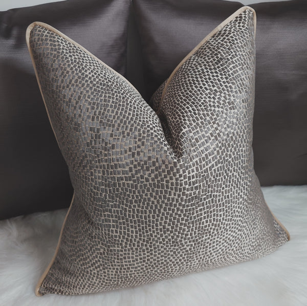 Piped Luxury Art Mosaic Bronze Cushion Cover Brown and GoldDOUBLE SIDED GLAMOROUS BOUTIQUE STYLE