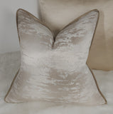 PIPED Moonstone Marble Luxury Cushion Cover Textured piped in Antique Gold fabric