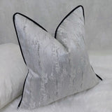 Silver Abstract Black Satin Piped Luxury Cushion Cover