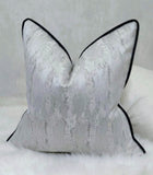 Silver Abstract Black Satin Piped Luxury Cushion Cover
