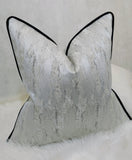 Silver Abstract Black Satin Piped Luxury Cushion Cover