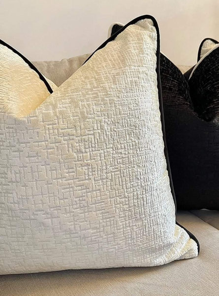 Iliv Vivaldi Ivory Contrasting Black Piping Fabric Cushion Cover Velvet