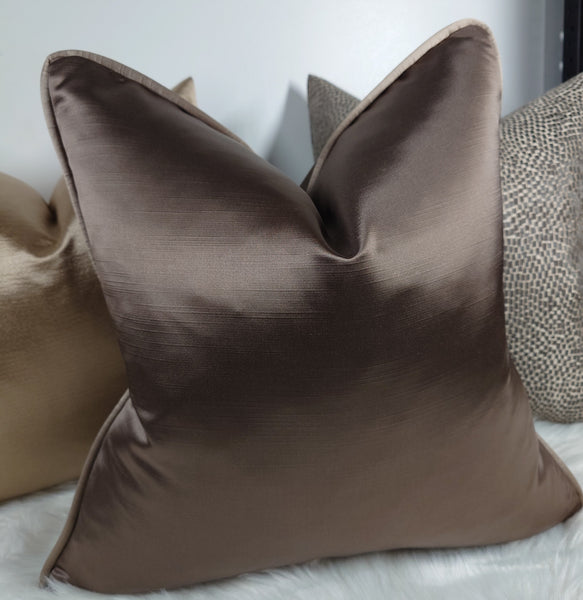 Duchess Chocolate piped in Mocha Satin Luxury Cushion Cover