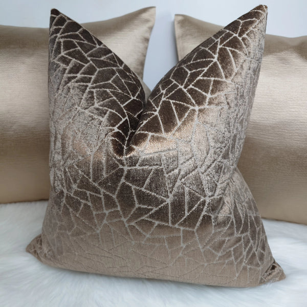 Liana In Bronze Metallic sparkle Geometric  Handmade Cushion Cover
