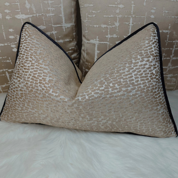 12"x20" Antelope Black piped Champagne Gold Cushion cover