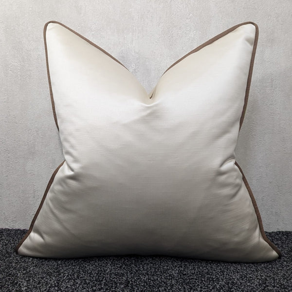 Duchess Ivory Cream piped in Copper Brown Satin Luxury Cushion Cover