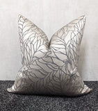 Leaf Design Pillow Cover Champagne Silver Decorative Throw Pillow Black Piped Edge Option  Modern Sofa Decor Handmade Cushion Cover