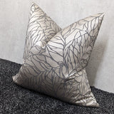 Leaf Design Pillow Cover Champagne Silver Decorative Throw Pillow Black Piped Edge Option  Modern Sofa Decor Handmade Cushion Cover