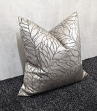 Leaf Design Pillow Cover Champagne Silver Decorative Throw Pillow Black Piped Edge Option  Modern Sofa Decor Handmade Cushion Cover