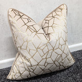 Zurich Geometric Piped Beige Gold Velvet Cushion cover