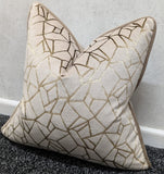 Zurich Geometric Piped Beige Gold Velvet Cushion cover