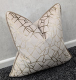 Zurich Geometric Piped Beige Gold Velvet Cushion cover