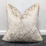 Zurich Geometric Piped Beige Gold Velvet Cushion cover