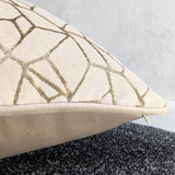 Zurich Geometric Piped Beige Gold Velvet Cushion cover