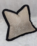 Antelope Champagne Gold Cushion Cover with Black Fringe Trim
