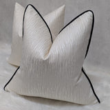 Ripple Ivory Cushion cover, Piped in Black Satin