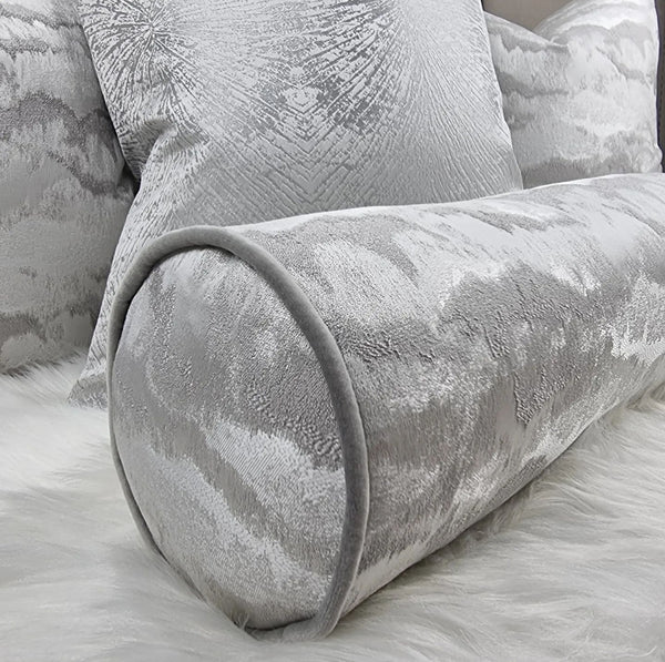 6"x16" Heavenly Cloud Bolster Cushion / Cover in Silver  White