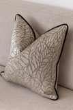 Leaf Design Pillow Cover Champagne Silver Decorative Throw Pillow Black Piped Edge Option  Modern Sofa Decor Handmade Cushion Cover