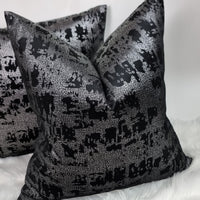 Black Noir Mercury Fabric Cushion Cover with Silver Metallic Sparkle