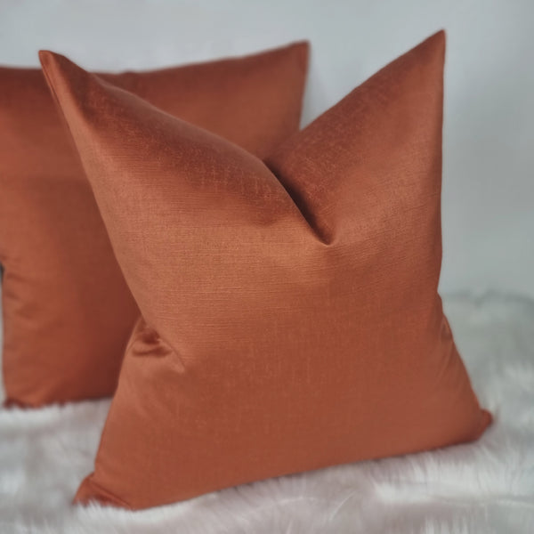 Plain Orange / Pumpkin Spice  Handmade Luxury Slightly Ribbed Satin Cushion Cover