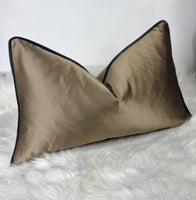 12"x20" Majestic Gold Luxury Cushion Cover piped in Black Satin