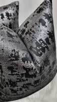 Black Noir Mercury Fabric Cushion Cover with Silver Metallic Sparkle