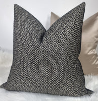 Linden Handmade Cushion Cover Black Charcoal Beige Geometric weave