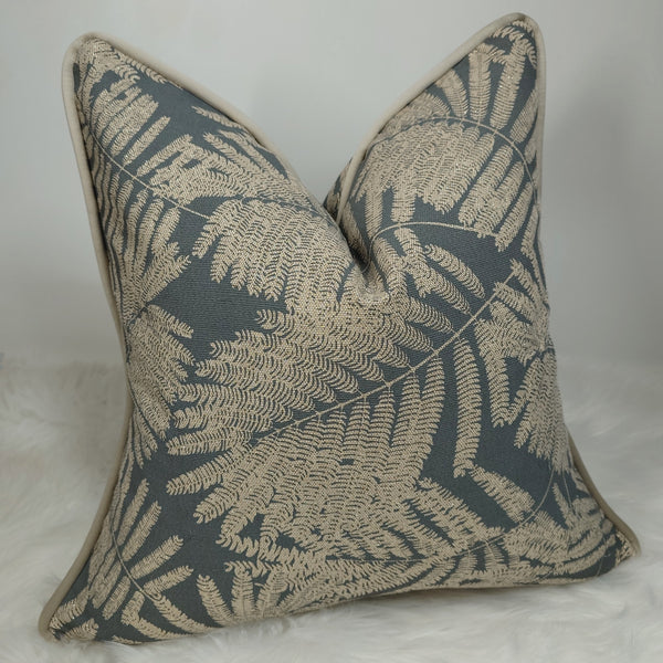 Espinillo in Grey and Gold Cushion Cover piped in Satin linen.