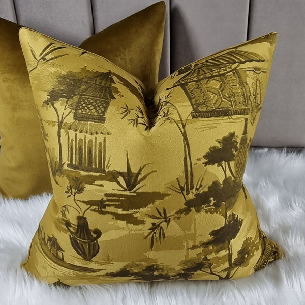 GOLD Pagoda Fabric Cushion Cover, Throw Pillow case.