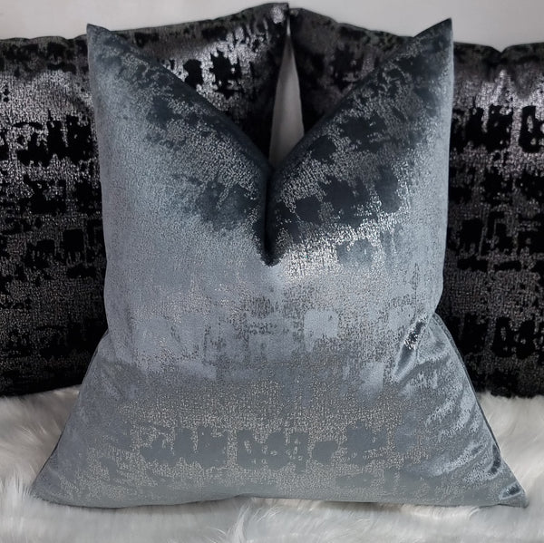 Steel Mercury Fabric Cushion Cover with Silver Metallic Sparkle