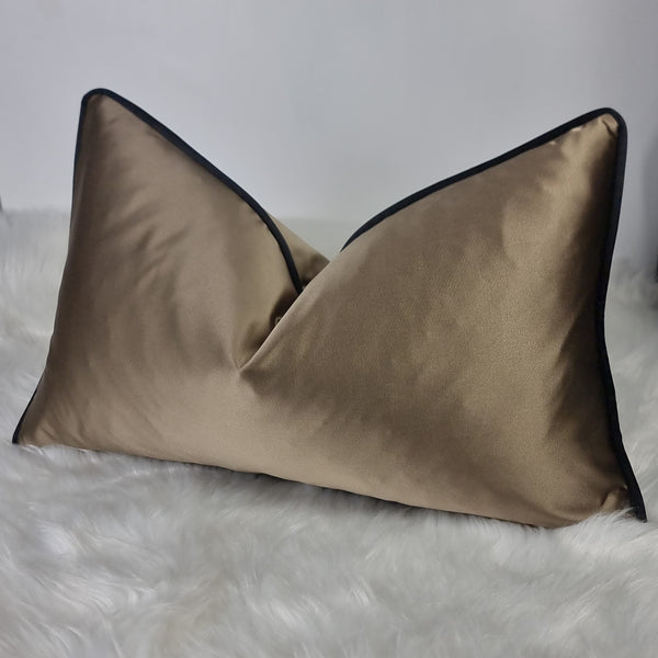12"x20" Majestic Gold Luxury Cushion Cover piped in Black Satin