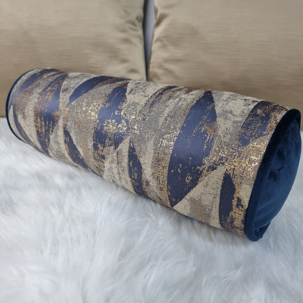 Mystique Piped Bolster Indigo Blue Gold Cushion insert included