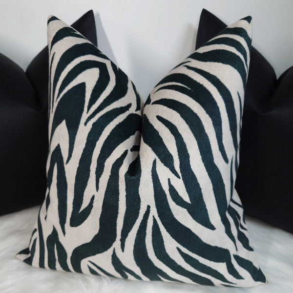 Velvet Zebra Print Cushion Cover Animal Print Cream & Black