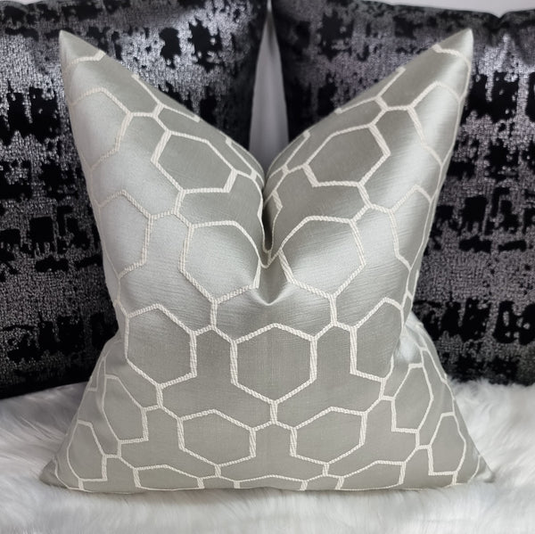 Nova Handmade Cushion Cover in Silver Geometric