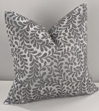 18"x18" John Lewis Fabric Vera Leaf Handmade Cushion Cover in Steel silver