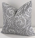 18"x18" John Lewis Fabric Vera Leaf Handmade Cushion Cover in Steel silver