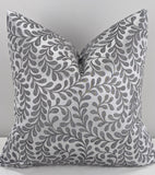 18"x18" John Lewis Fabric Vera Leaf Handmade Cushion Cover in Steel silver