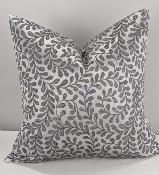 18"x18" John Lewis Fabric Vera Leaf Handmade Cushion Cover in Steel silver