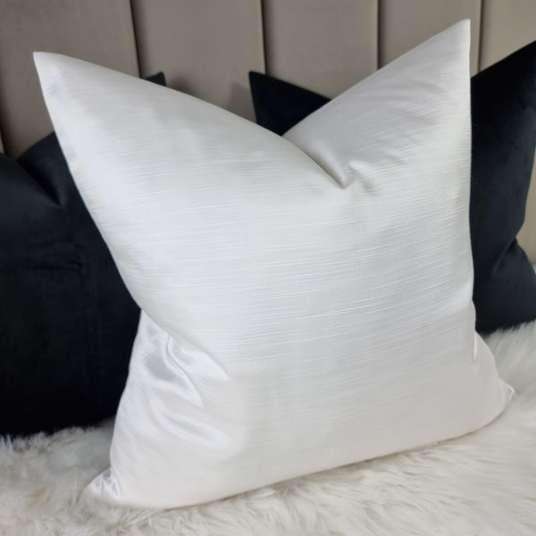 Royalty Luxury White Cushion Cover Slight Ribbed Textured  Satin