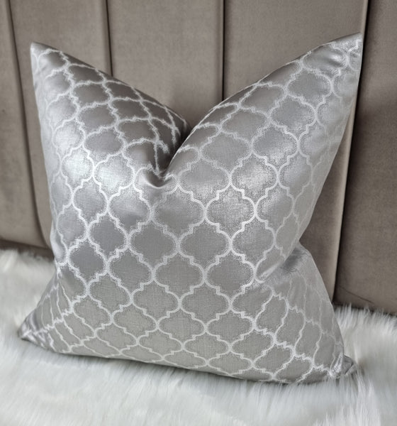 Luxury Moroccan Lattice Silver Cushion Cover Handmade