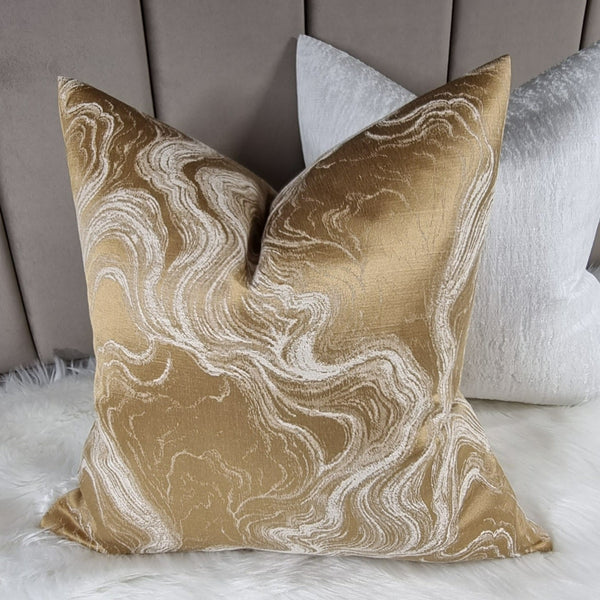Marble Effect Brassy Gold Luxury Handmade Cushion Cover